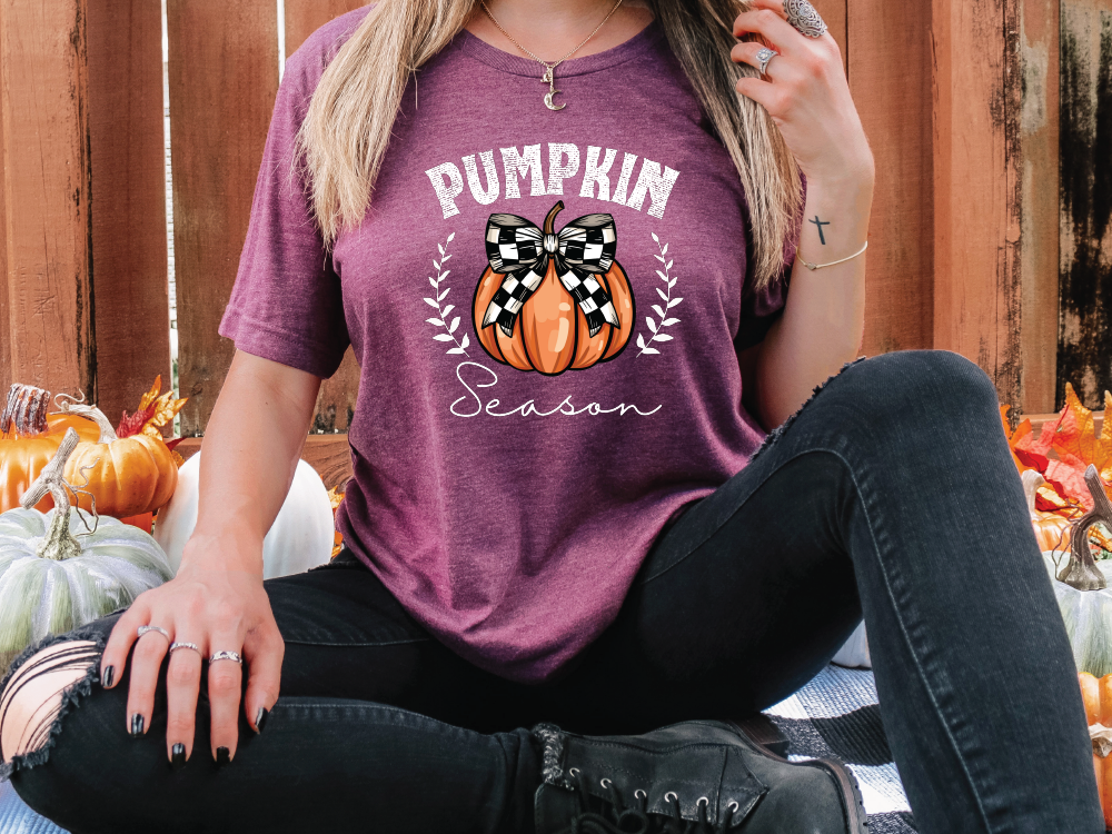 Pumpkin Season Checkered Coquette Graphic T-Shirt