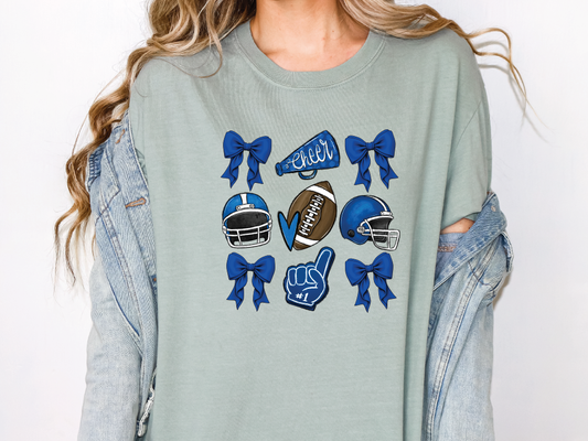 Blue Gameday Football/Cheer School Spirt Coquette Graphic T-Shirt