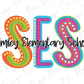 Smiley Elementary School SES Initials Blue Tide School Spirit Neon Letters Graphic T-Shirt
