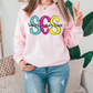 Smiley Elementary School SES Initials Blue Tide School Spirit Bright Letters Graphic T-Shirt