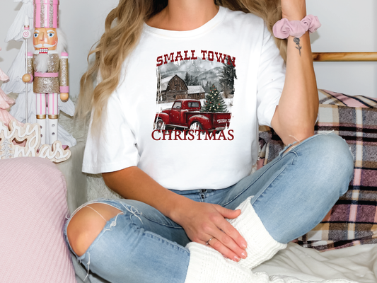 Small Town Christmas Red Truck Barn Graphic T-Shirt