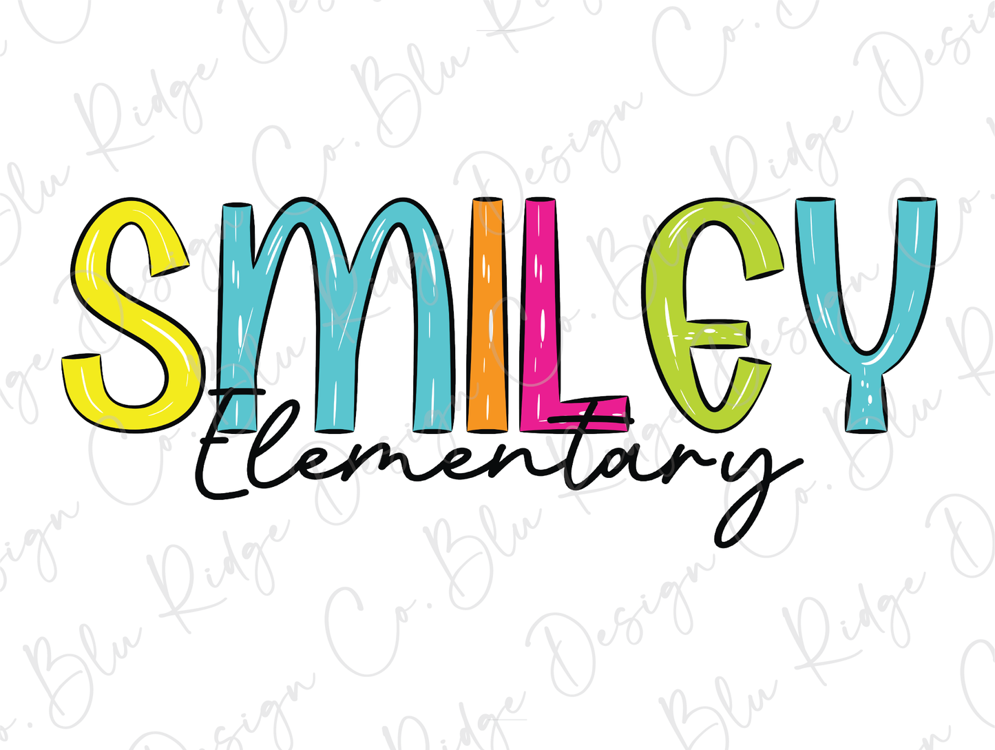 Smiley Elementary School Blue Tide School Spirit Bright Letters Graphic T-Shirt