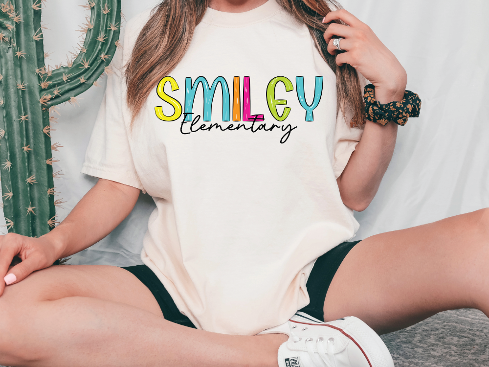 Smiley Elementary School Blue Tide School Spirit Bright Letters Graphic T-Shirt