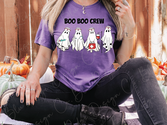 Boo Crew Halloween Nurse Ghost Graphic T-Shirt