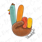 Thankful Peace Hand Colorful Turkey Graphic T-Shirt