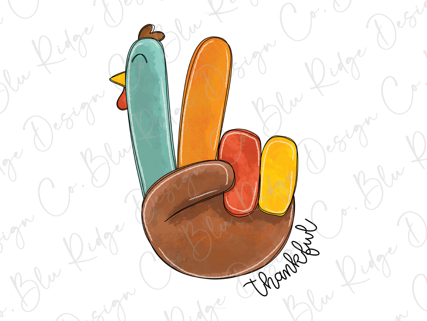 Thankful Peace Hand Colorful Turkey Graphic T-Shirt
