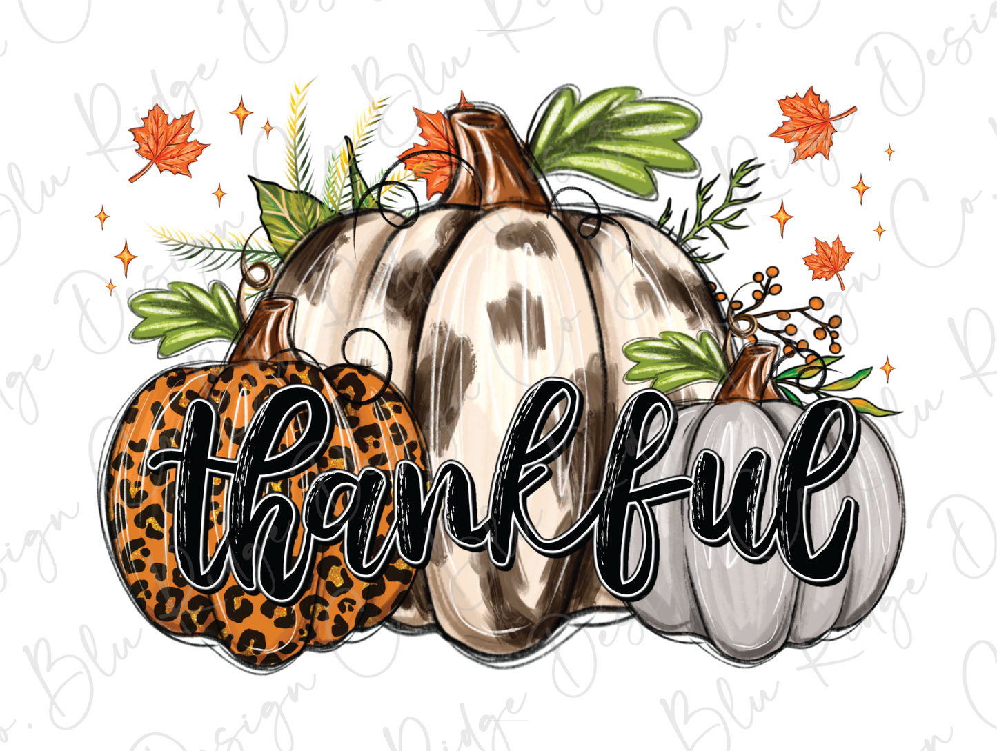 Thankful Fall Leopard Pumpkin Graphic T-Shirt