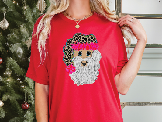 Leopard Watercolor Santa Graphic T-Shirt