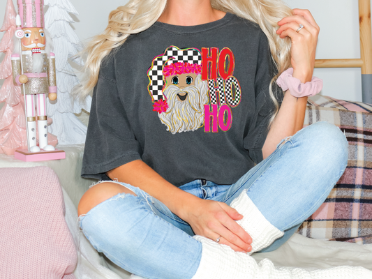 Checkered Santa Ho Ho Ho Graphic T-Shirt