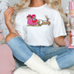 Pink Santa Sleigh Reindeer Graphic T-Shirt
