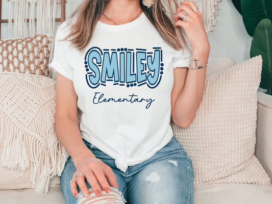 Long County Blue Tide Smiley Elementary School Spirit Graphic T-Shirt
