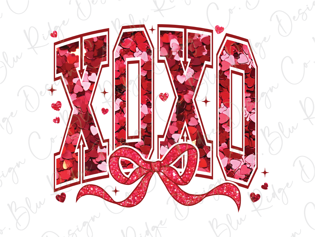 XOXO Coquette Faux Glitter Sequins Valentines Day Graphic T-Shirt