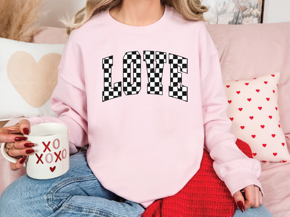 Varsity Checkered Love Valentines Day Graphic T-Shirt