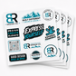 Custom vinyl sticker sheet with multiple die cut stickers arranged on one 52 inch wide sheet