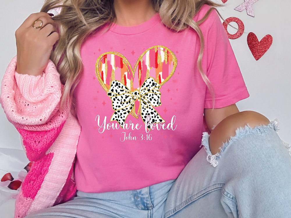 You Are Loved John 3:16 Brushstroke Coquette Heart Valentines Day Graphic T-Shirt