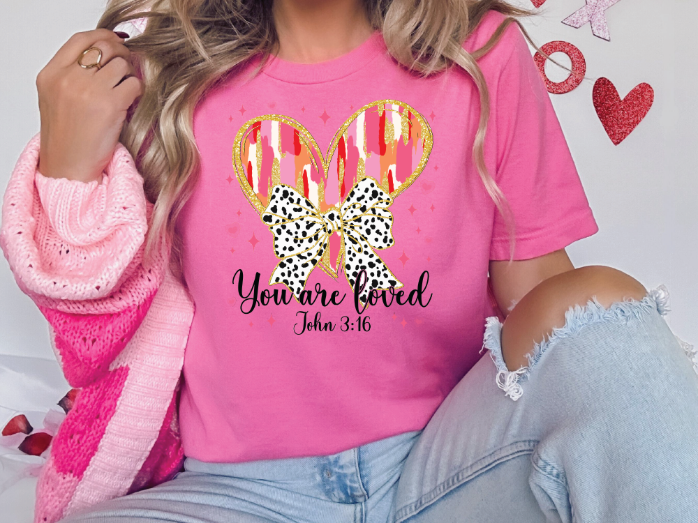 You Are Loved John 3:16 Brushstroke Coquette Heart Valentines Day Graphic T-Shirt