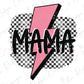 a pink and black lightning bolt with the word mamma on it