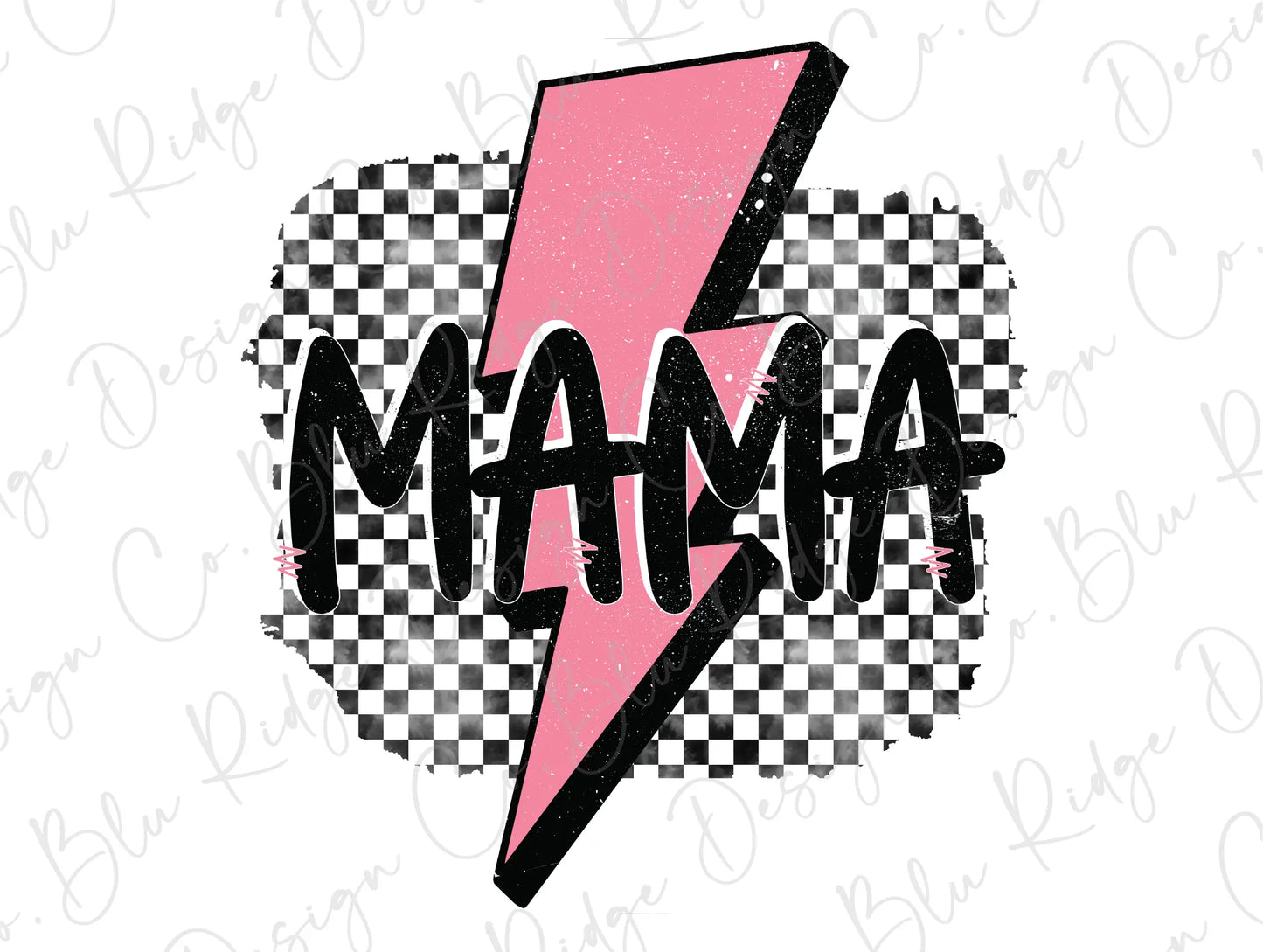 a pink and black lightning bolt with the word mamma on it