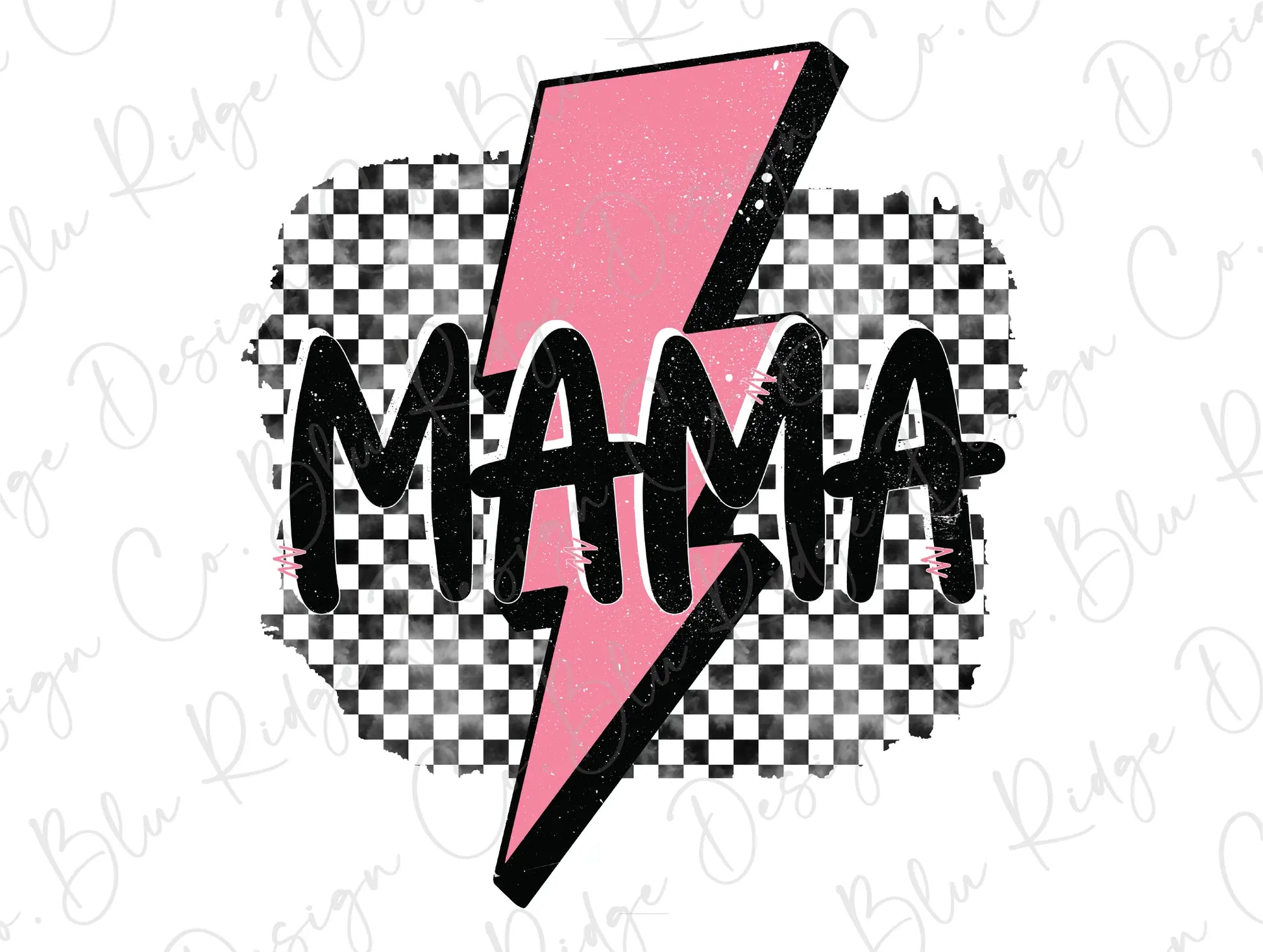 a pink and black lightning bolt with the word mamma on it