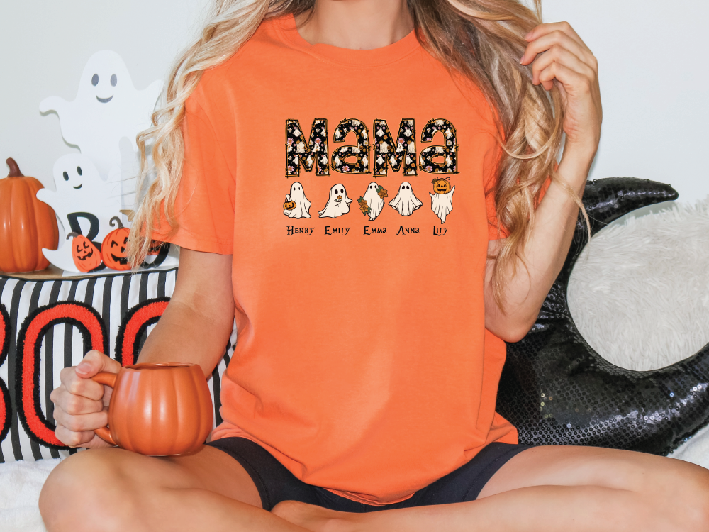 a woman sitting on a bed holding a pumpkin