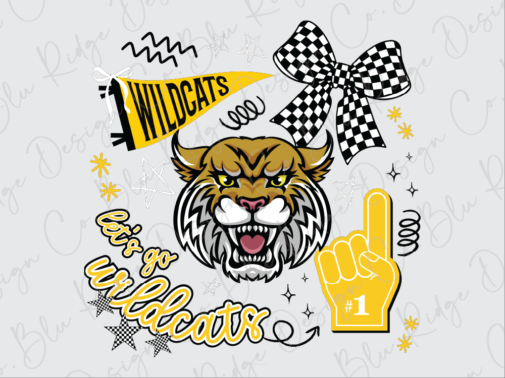 a stylized illustration of a tiger's head with a checkered flag, surrounded by various decorative elements such as stars, lines, and a number 1.