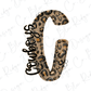 a stylized letter 'C' with a leopard print pattern, accompanied by the text "Cows" written in a cursive font.