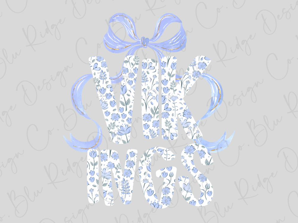 a floral pattern with the word "Vikings" written in a decorative font.
