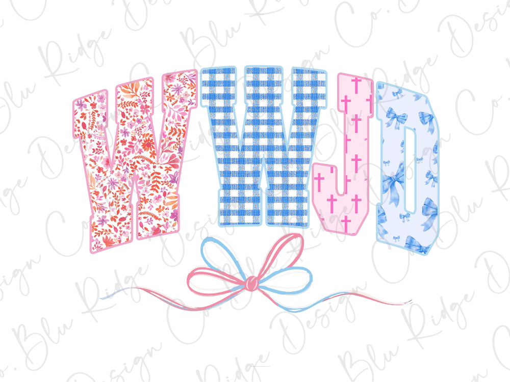 a colorful arrangement of letters spelling out "WJDO" with a bow at the bottom.