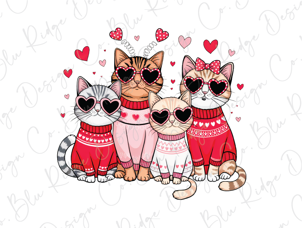 a group of cats wearing sweaters and sunglasses