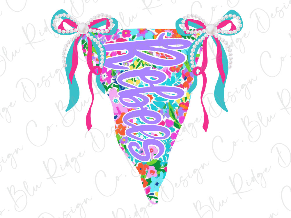 A colorful, floral-patterned design with the word "Rejects" written in a stylized font. The design includes bows and other decorative elements, creating a playful and whimsical appearance.