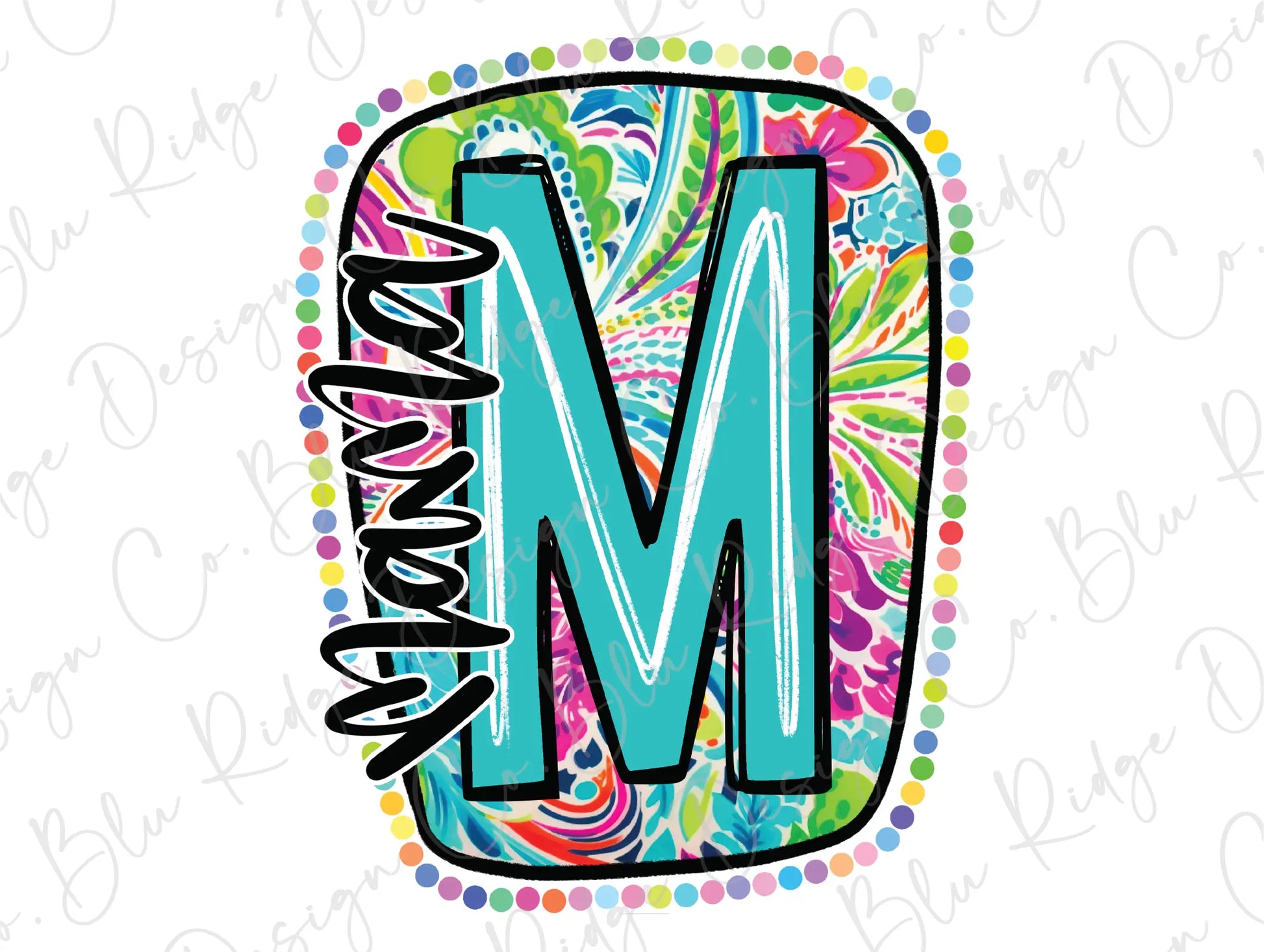 the letter m is made up of colorful flowers