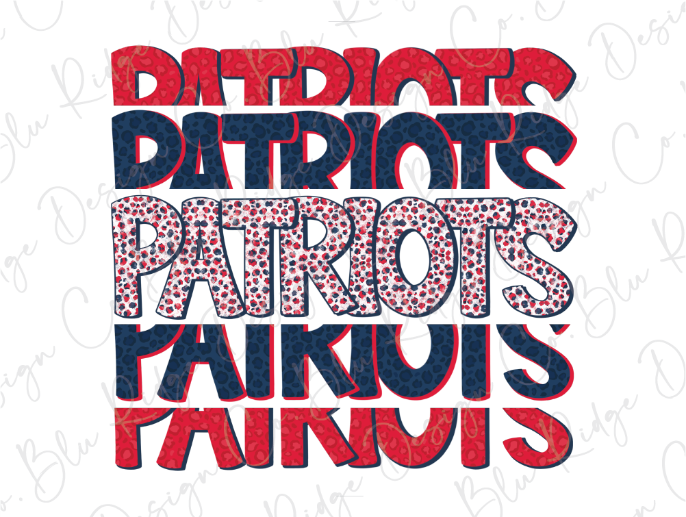 the word "PATRIOTS" repeated in various sizes and orientations, with the word "PATRIOTS" being the most prominent.