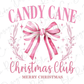 a candy cane christmas club logo with a pink bow