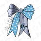 a blue and white striped bow with the uc logo on it