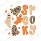 a Halloween-themed design with various elements such as leopard print, ghost, and stars.