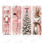 a pink christmas card with a nutcracker, a nutcracker and a