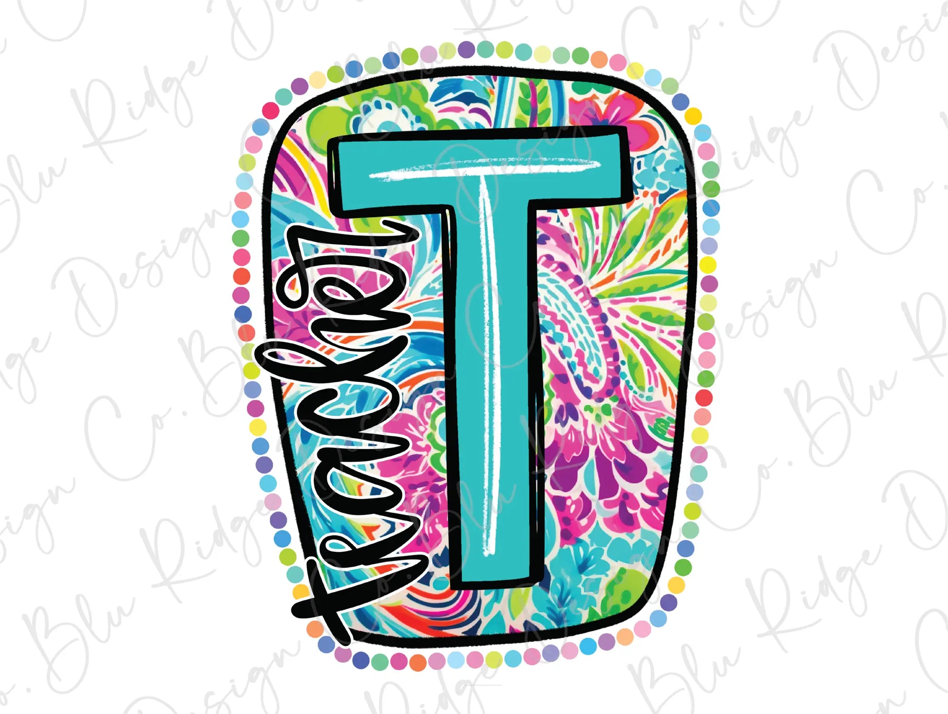 the letter t is surrounded by colorful flowers