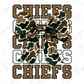 A camouflage bow with the text "CHIEFS" written in a stylized font, surrounded by the word "CHIEFS" in a larger font size.