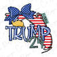 a donald trump design with a flag and a bow