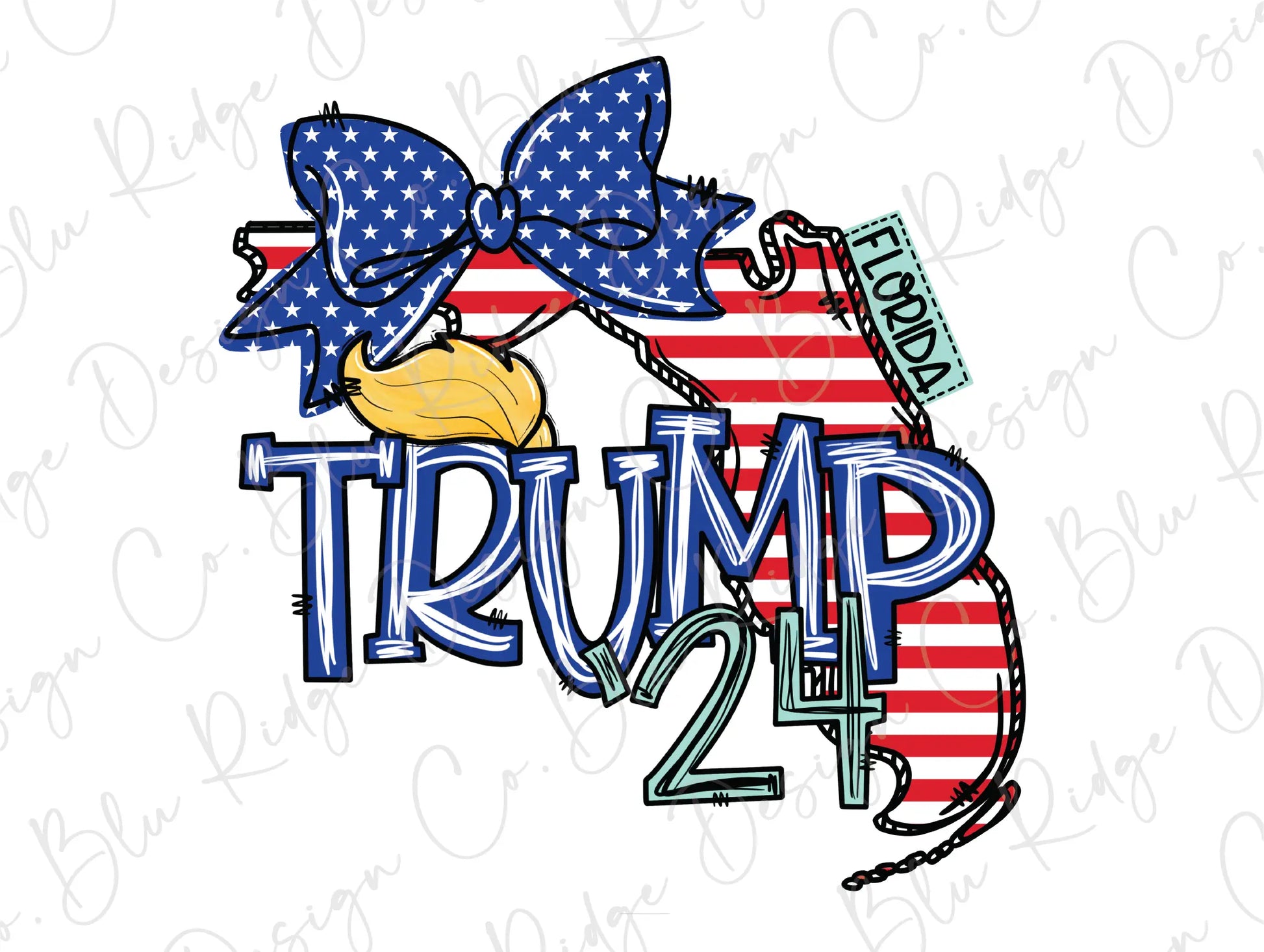 a donald trump design with a flag and a bow