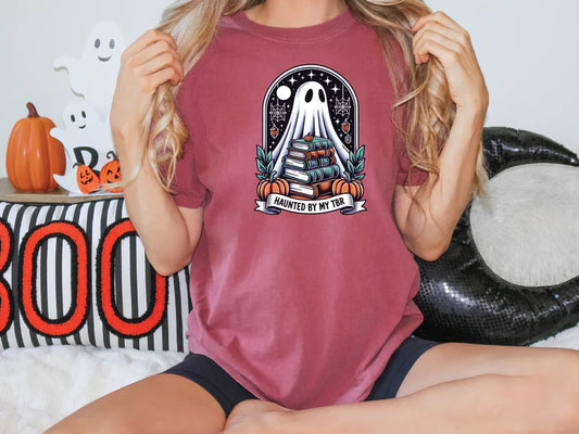 Hunted By My TBR Halloween Ghost Books Graphic T-Shirt