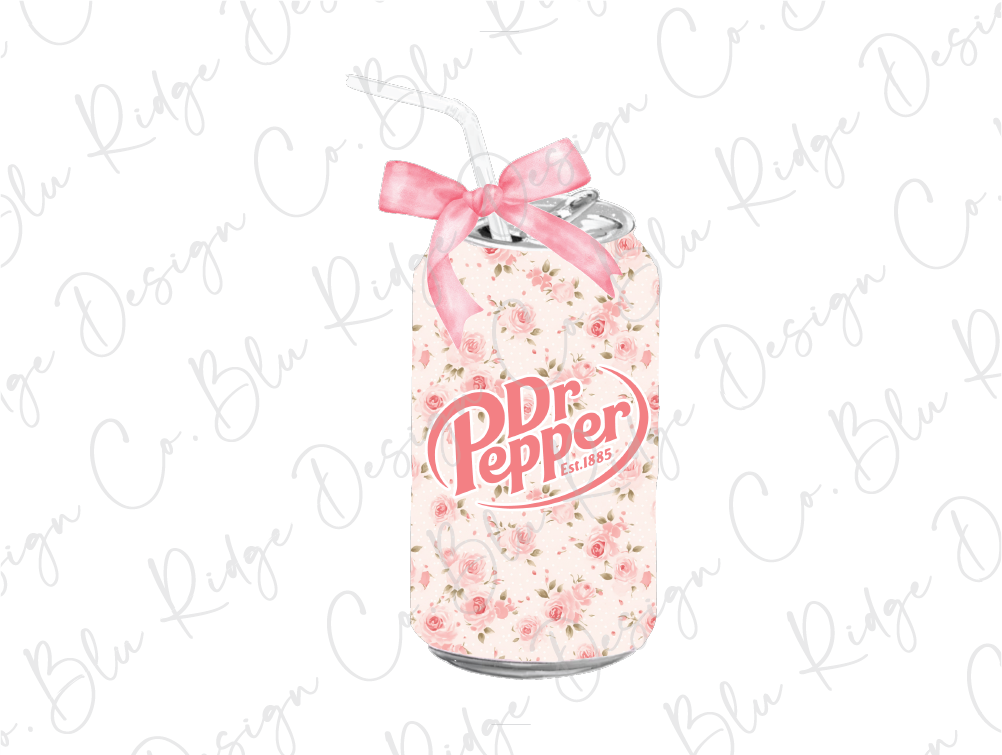 a can of dr pepper with a pink bow