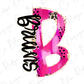 A pink and black stylized letter "B" with a leopard print pattern.