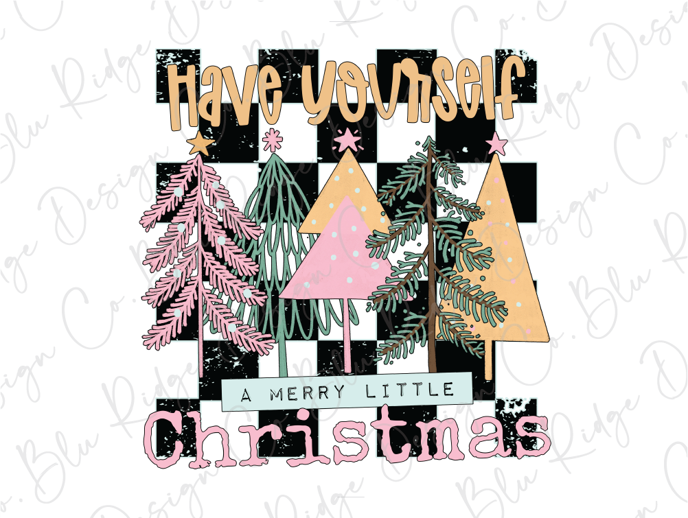 a christmas card with trees and a merry message