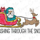 a reindeer pulling a santa clause in a sleigh