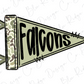 A flag with the word "Falcons" written on it.