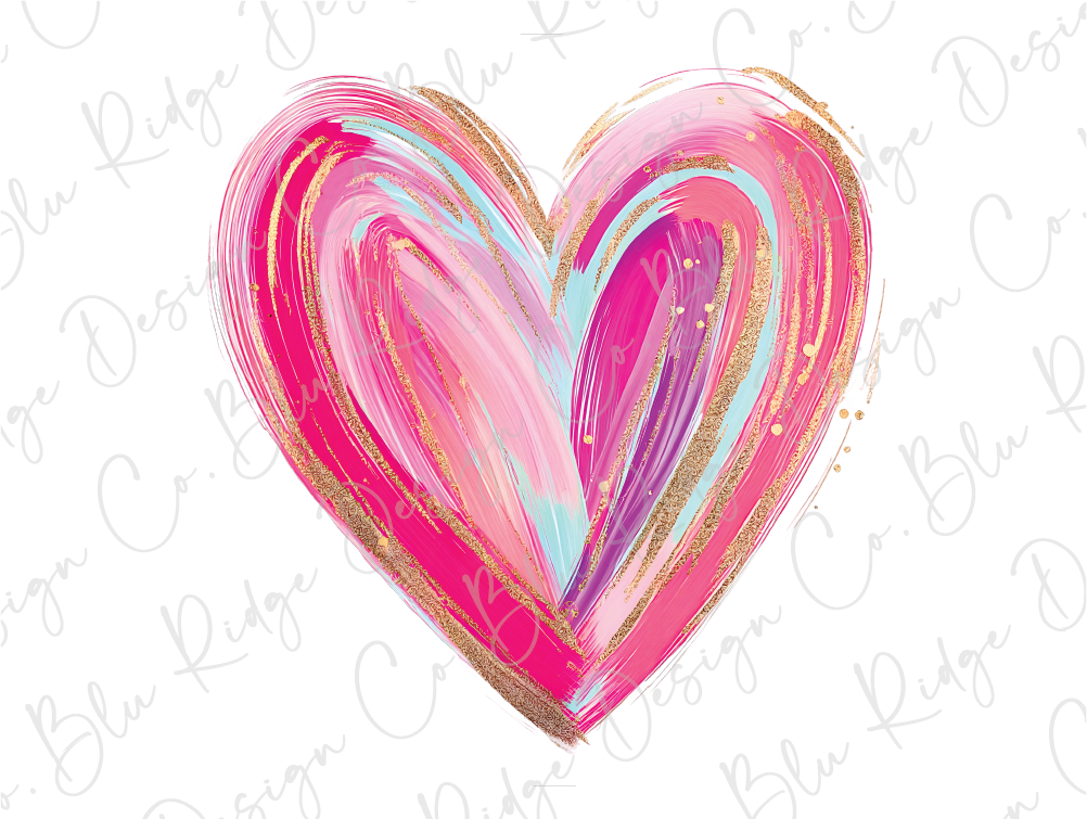 a painting of a pink heart with gold glitters