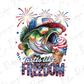 a t - shirt with a fish wearing a hat and fireworks