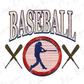 a baseball-themed design with the word "BASEBALL" prominently displayed. Below the word, there is a graphic of a baseball player swinging a bat. The design also includes two crossed baseball bats, which are a common symbol associated with the sport.