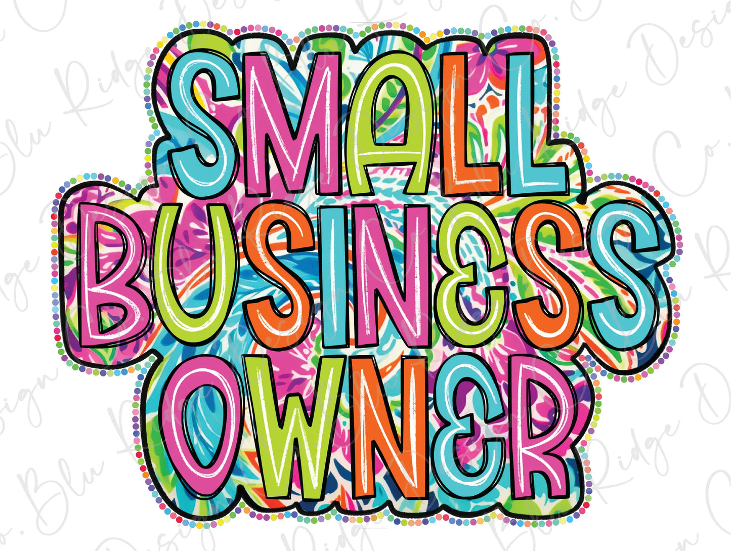 a small business owner is surrounded by colorful lettering